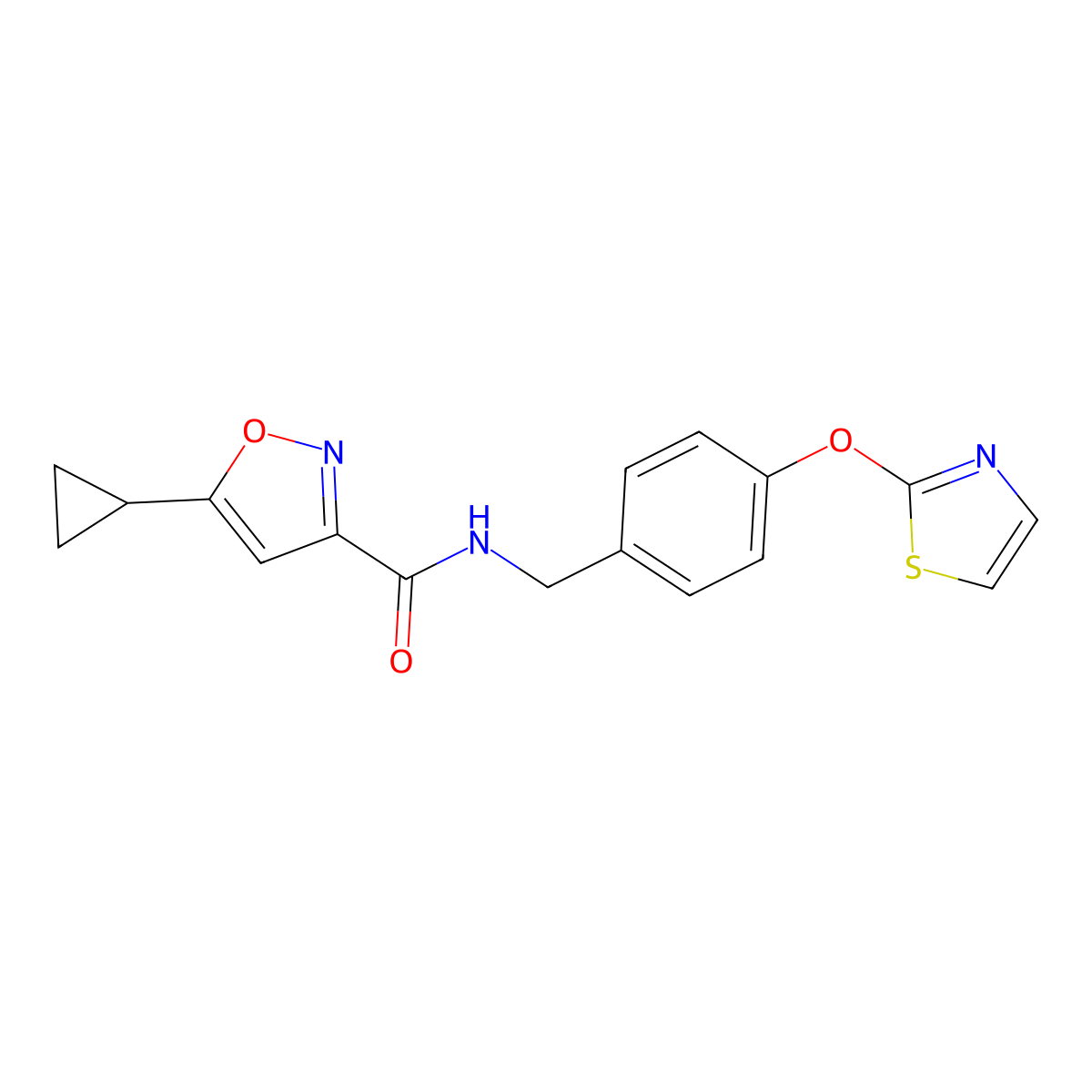5-cyclopropyl-N-(4-(thiazol-2-yloxy)benzyl)isoxazole-3-carboxamide molecular structure, CAS 2034525-78-3