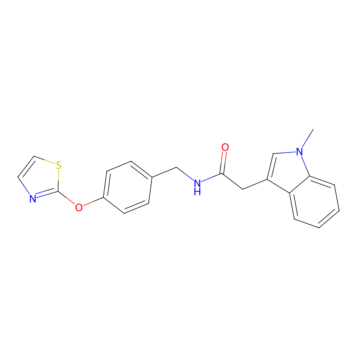 2-(1-methyl-1H-indol-3-yl)-N-(4-(thiazol-2-yloxy)benzyl)acetamide molecular structure, CAS 2034525-83-0