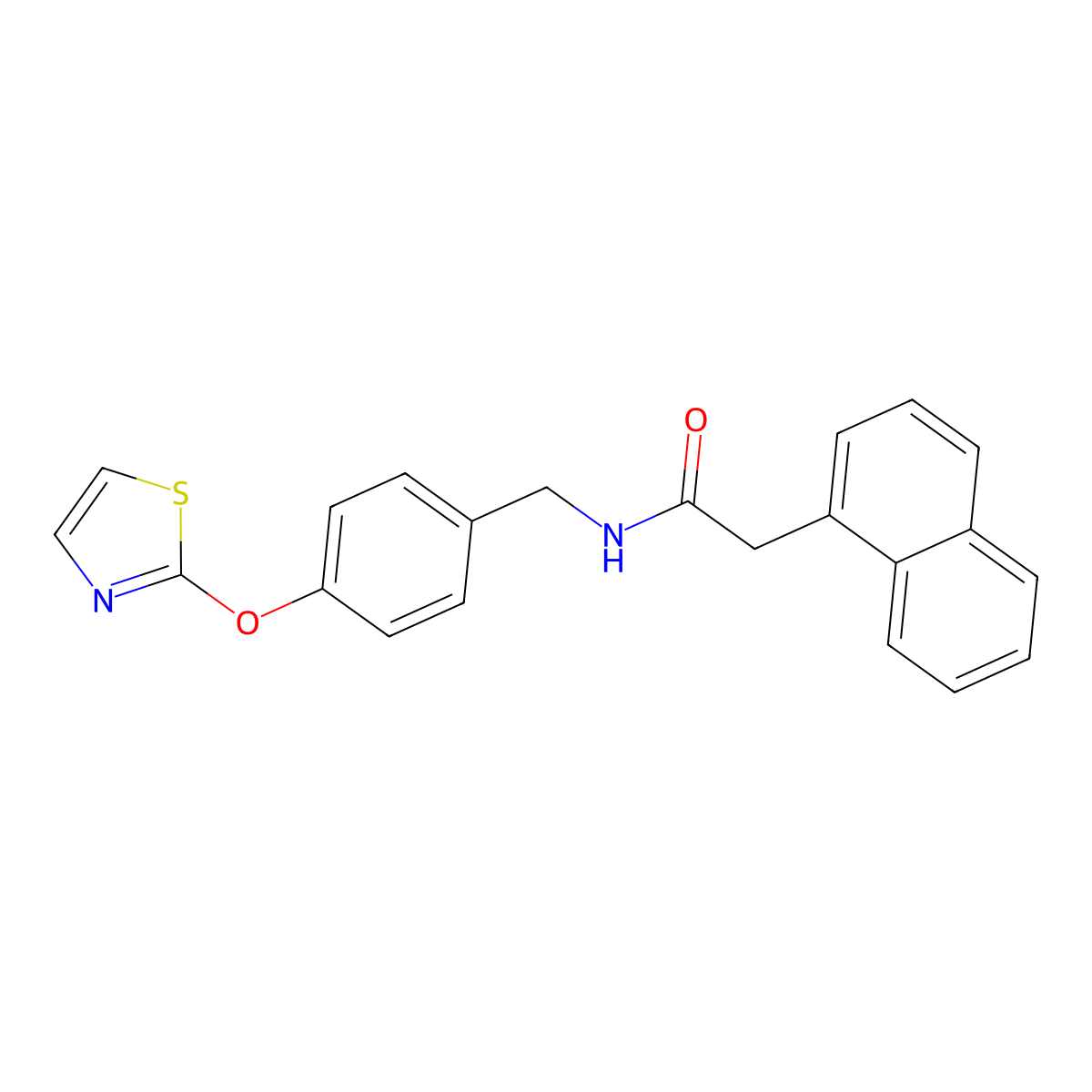 2-(naphthalen-1-yl)-N-(4-(thiazol-2-yloxy)benzyl)acetamide molecular structure, CAS 2034525-87-4