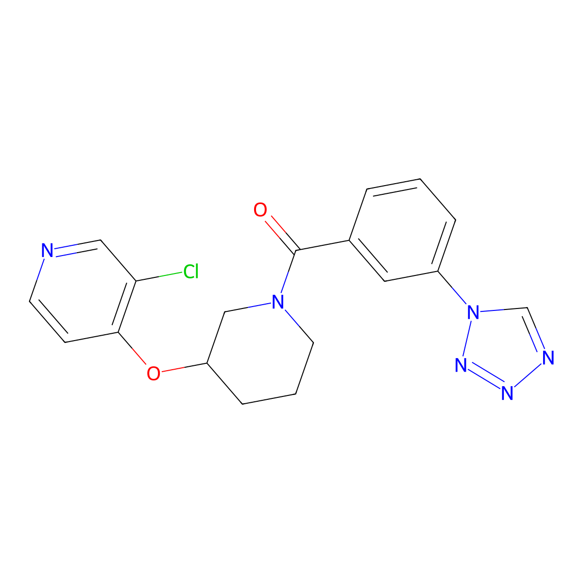 (3-(1H-tetrazol-1-yl)phenyl)(3-((3-chloropyridin-4-yl)oxy)piperidin-1-yl)methanone molecular structure, CAS 2034525-89-6