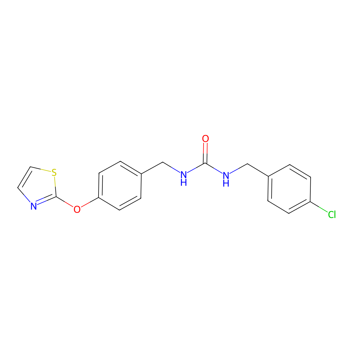 1-(4-Chlorobenzyl)-3-(4-(thiazol-2-yloxy)benzyl)urea molecular structure, CAS 2034525-99-8