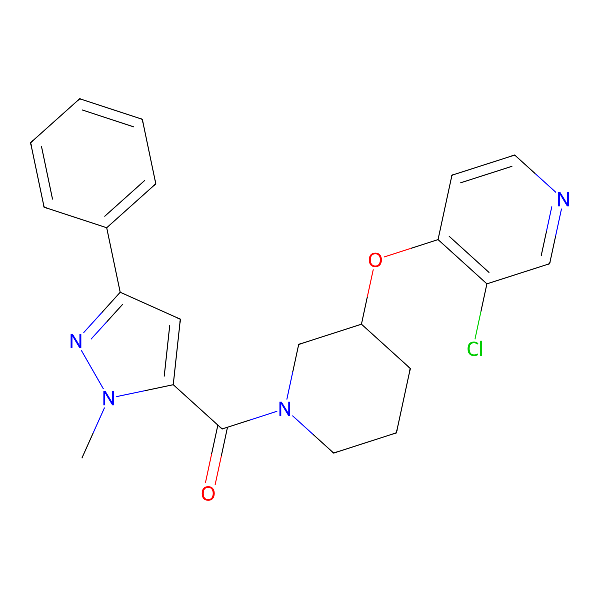 (3-((3-chloropyridin-4-yl)oxy)piperidin-1-yl)(1-methyl-3-phenyl-1H-pyrazol-5-yl)methanone molecular structure, CAS 2034526-00-4