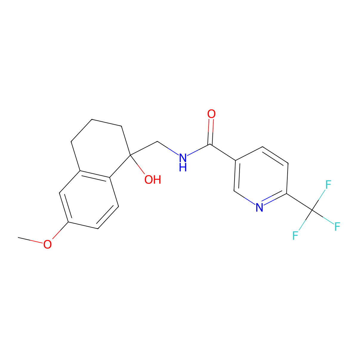 N-((1-hydroxy-6-methoxy-1,2,3,4-tetrahydronaphthalen-1-yl)methyl)-6-(trifluoromethyl)nicotinamide molecular structure, CAS 2034526-06-0