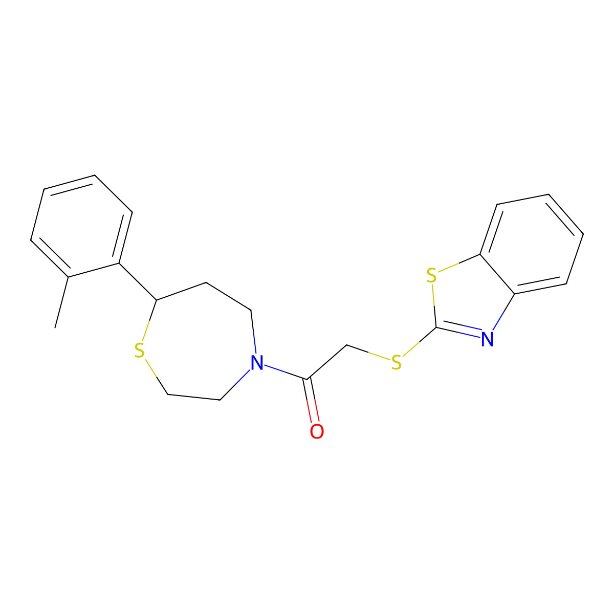 2-(Benzo[d]thiazol-2-ylthio)-1-(7-(o-tolyl)-1,4-thiazepan-4-yl)ethanone molecular structure, CAS 2034526-07-1