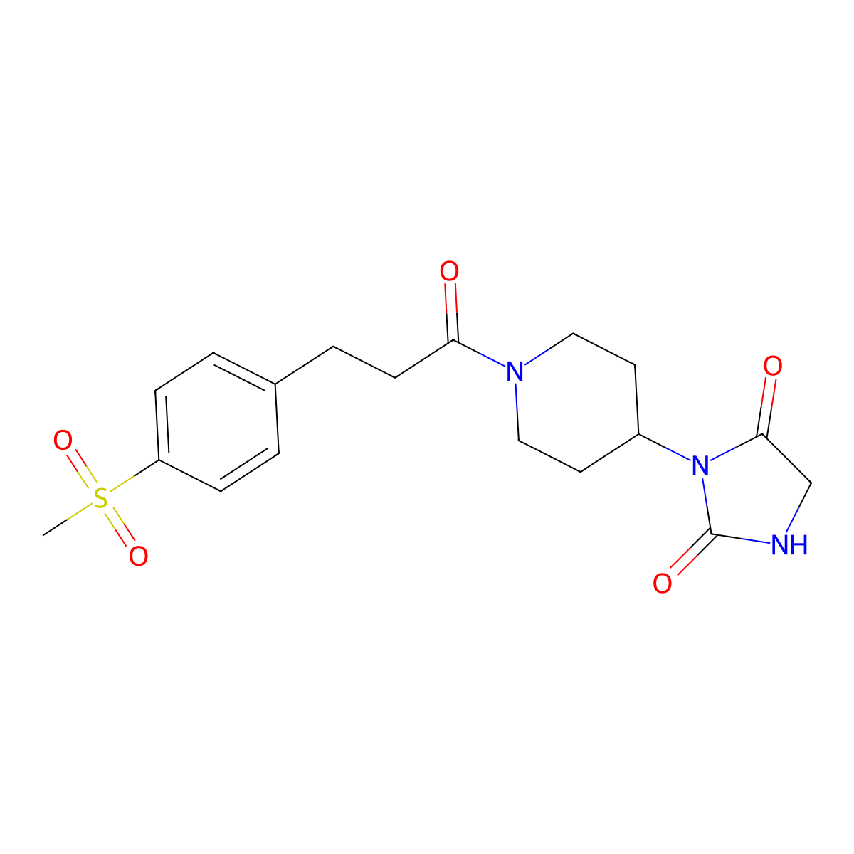 3-(1-(3-(4-(Methylsulfonyl)phenyl)propanoyl)piperidin-4-yl)imidazolidine-2,4-dione molecular structure, CAS 2034526-12-8