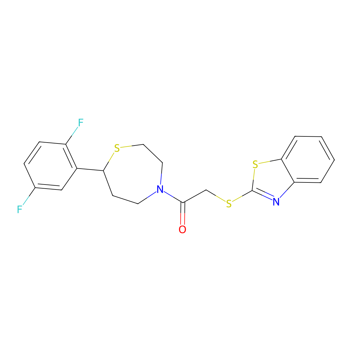 2-(Benzo[d]thiazol-2-ylthio)-1-(7-(2,5-difluorophenyl)-1,4-thiazepan-4-yl)ethanone molecular structure, CAS 2034526-13-9