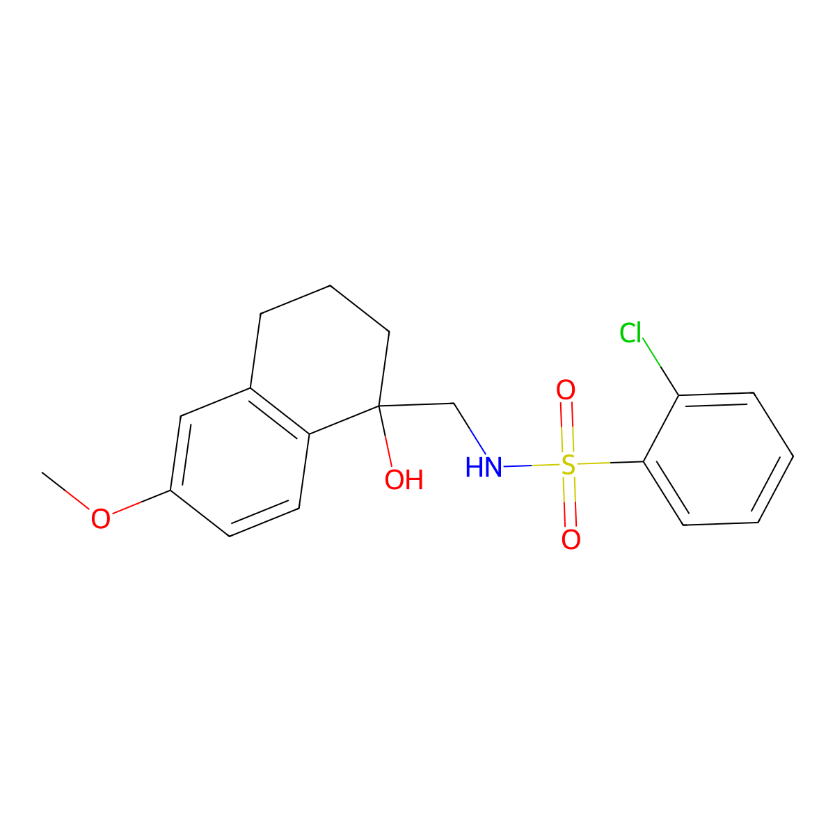 2-chloro-N-((1-hydroxy-6-methoxy-1,2,3,4-tetrahydronaphthalen-1-yl)methyl)benzenesulfonamide molecular structure, CAS 2034526-15-1