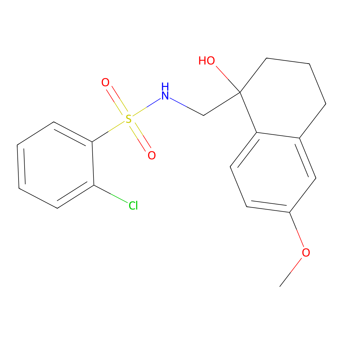 2-chloro-N-((1-hydroxy-6-methoxy-1,2,3,4-tetrahydronaphthalen-1-yl)methyl)benzenesulfonamide molecular structure, CAS 2034526-15-1