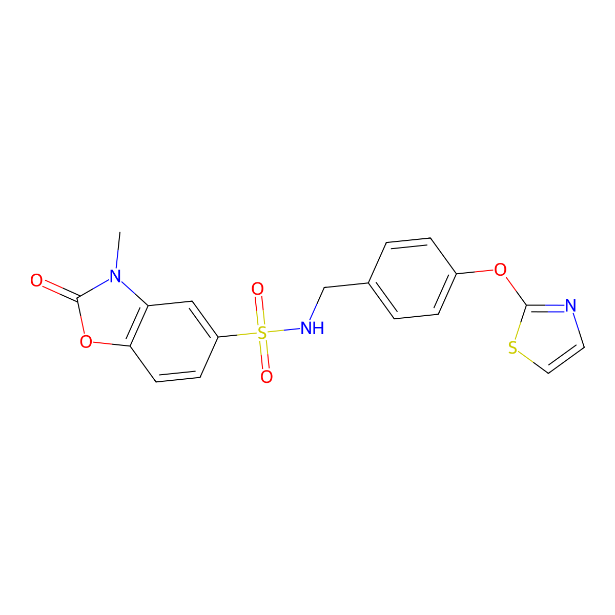 3-methyl-2-oxo-N-(4-(thiazol-2-yloxy)benzyl)-2,3-dihydrobenzo[d]oxazole-5-sulfonamide molecular structure, CAS 2034526-19-5