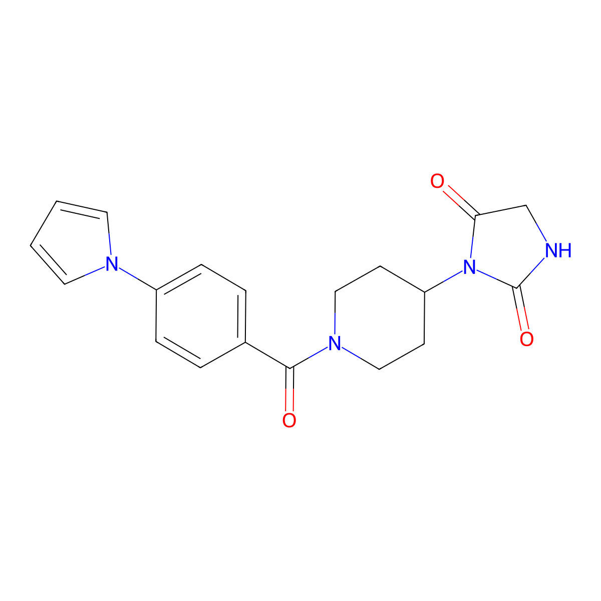 3-{1-[4-(1H-pyrrol-1-yl)benzoyl]piperidin-4-yl}imidazolidine-2,4-dione molecular structure, CAS 2034526-20-8