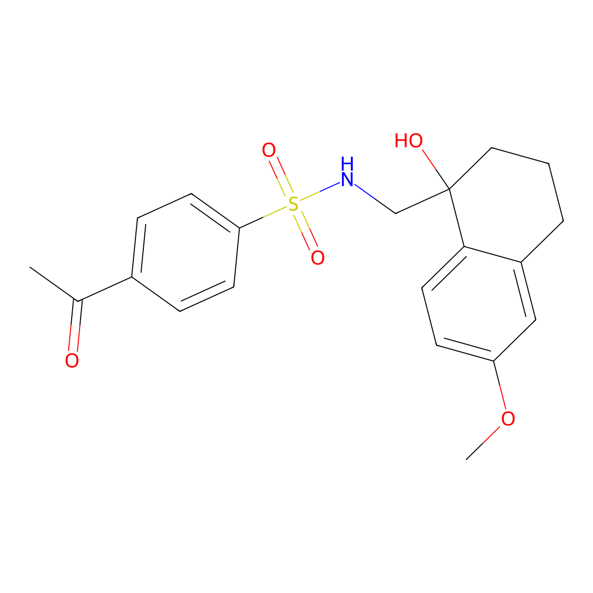 4-acetyl-N-((1-hydroxy-6-methoxy-1,2,3,4-tetrahydronaphthalen-1-yl)methyl)benzenesulfonamide molecular structure, CAS 2034526-24-2
