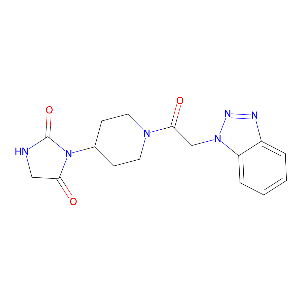 3-(1-(2-(1H-benzo[d][1,2,3]triazol-1-yl)acetyl)piperidin-4-yl)imidazolidine-2,4-dione molecular structure, CAS 2034526-28-6