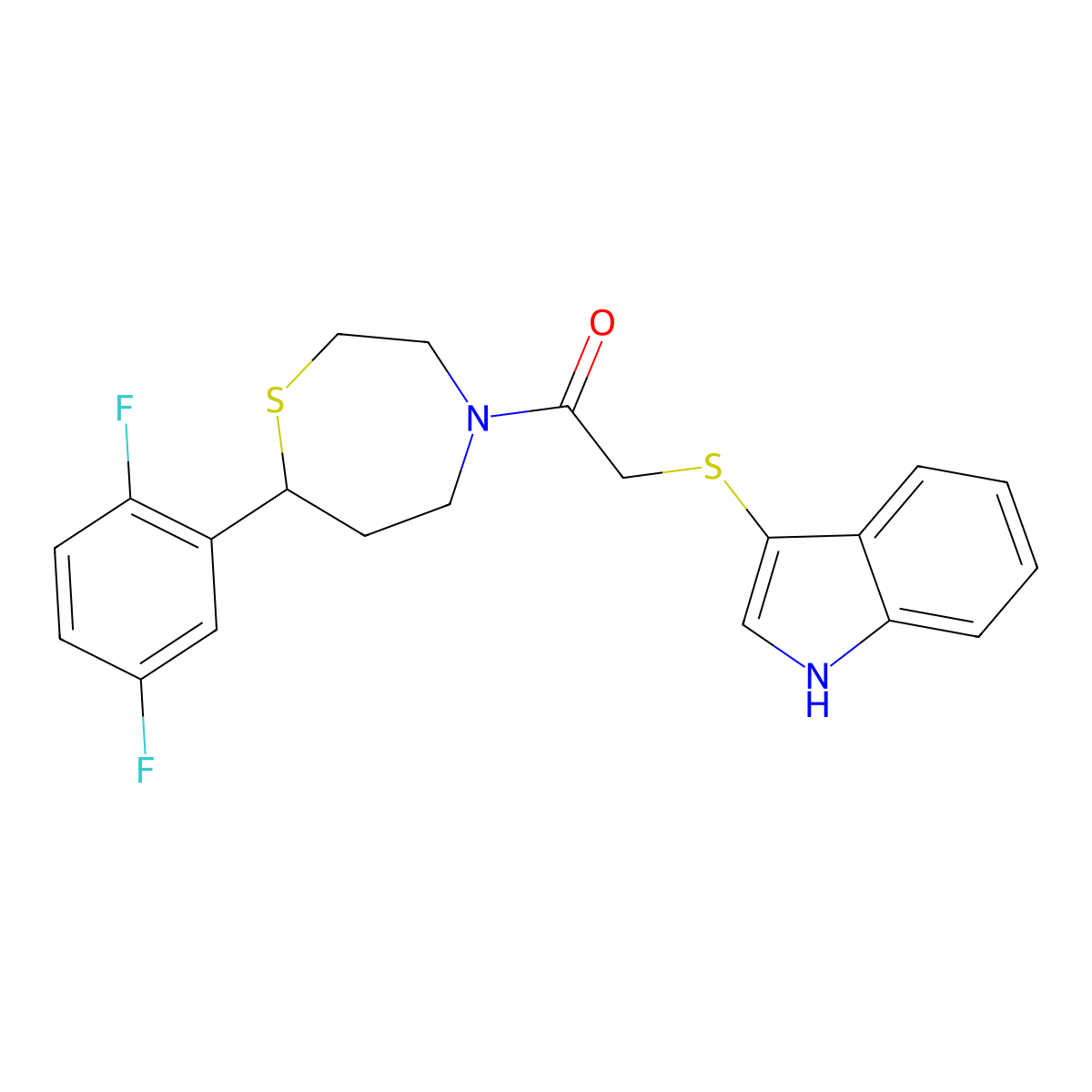2-((1H-indol-3-yl)thio)-1-(7-(2,5-difluorophenyl)-1,4-thiazepan-4-yl)ethanone molecular structure, CAS 2034526-29-7