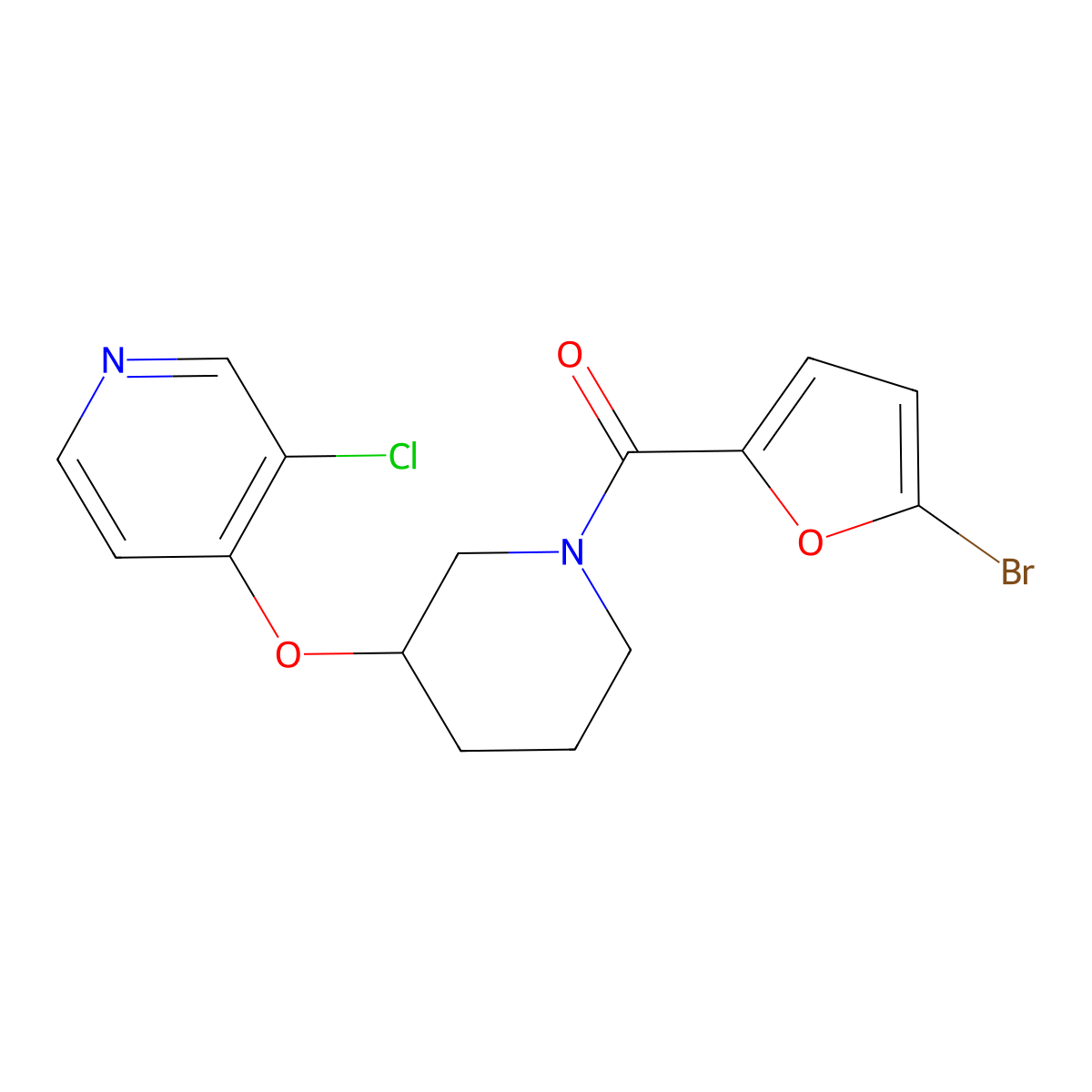 (5-Bromofuran-2-yl)(3-((3-chloropyridin-4-yl)oxy)piperidin-1-yl)methanone molecular structure, CAS 2034526-31-1