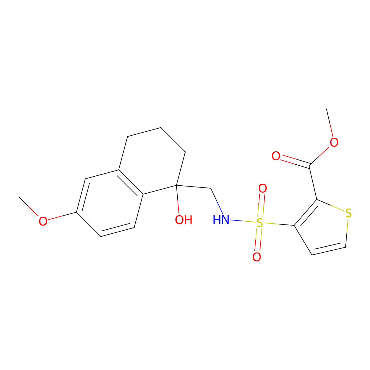 methyl 3-(N-((1-hydroxy-6-methoxy-1,2,3,4-tetrahydronaphthalen-1-yl)methyl)sulfamoyl)thiophene-2-carboxylate molecular structure, CAS 2034526-36-6