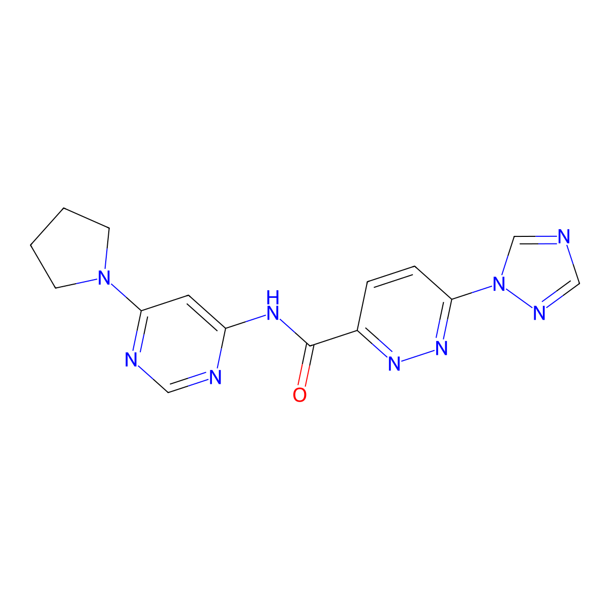 N-[6-(pyrrolidin-1-yl)pyrimidin-4-yl]-6-(1H-1,2,4-triazol-1-yl)pyridazine-3-carboxamide molecular structure, CAS 2034526-42-4