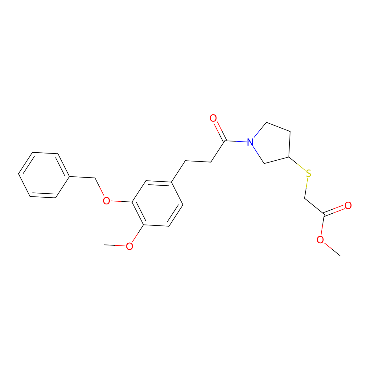 Methyl 2-((1-(3-(3-(benzyloxy)-4-methoxyphenyl)propanoyl)pyrrolidin-3-yl)thio)acetate molecular structure, CAS 2034526-80-0