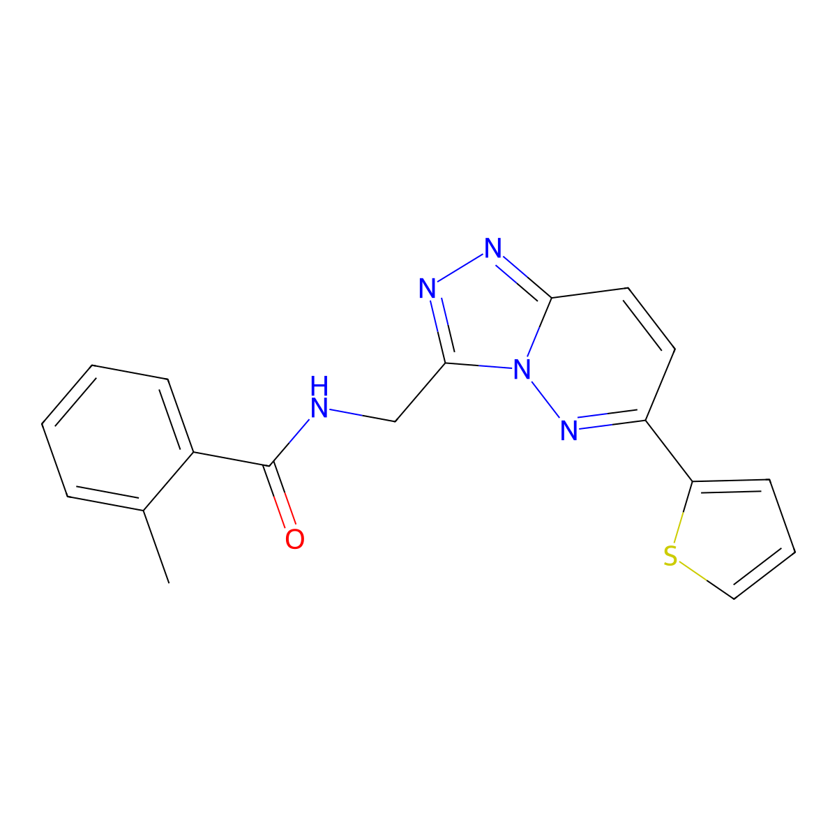 2-methyl-N-((6-(thiophen-2-yl)-[1,2,4]triazolo[4,3-b]pyridazin-3-yl)methyl)benzamide molecular structure, CAS 2034526-82-2