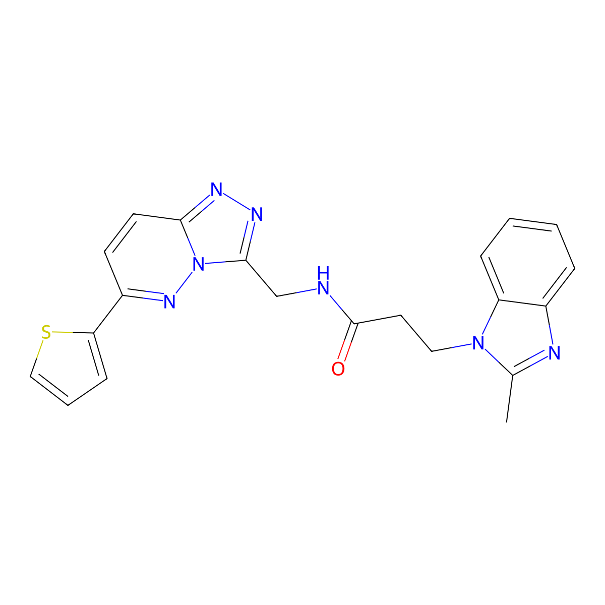 3-(2-methyl-1H-benzo[d]imidazol-1-yl)-N-((6-(thiophen-2-yl)-[1,2,4]triazolo[4,3-b]pyridazin-3-yl)methyl)propanamide molecular structure, CAS 2034526-87-7