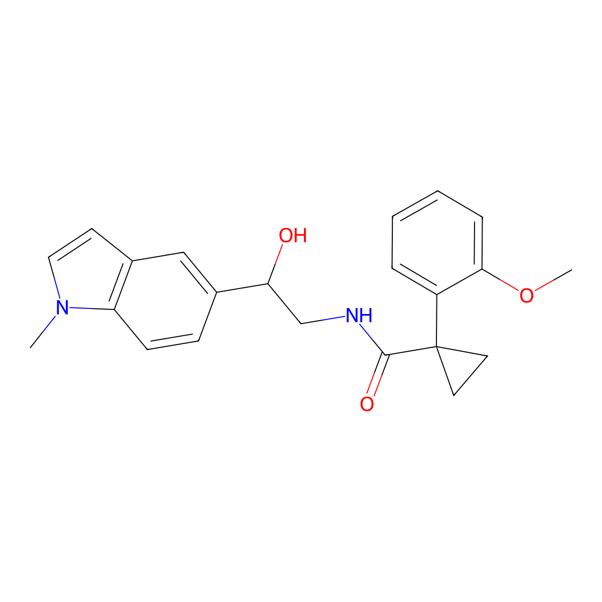 N-(2-hydroxy-2-(1-methyl-1H-indol-5-yl)ethyl)-1-(2-methoxyphenyl)cyclopropanecarboxamide molecular structure, CAS 2034526-96-8