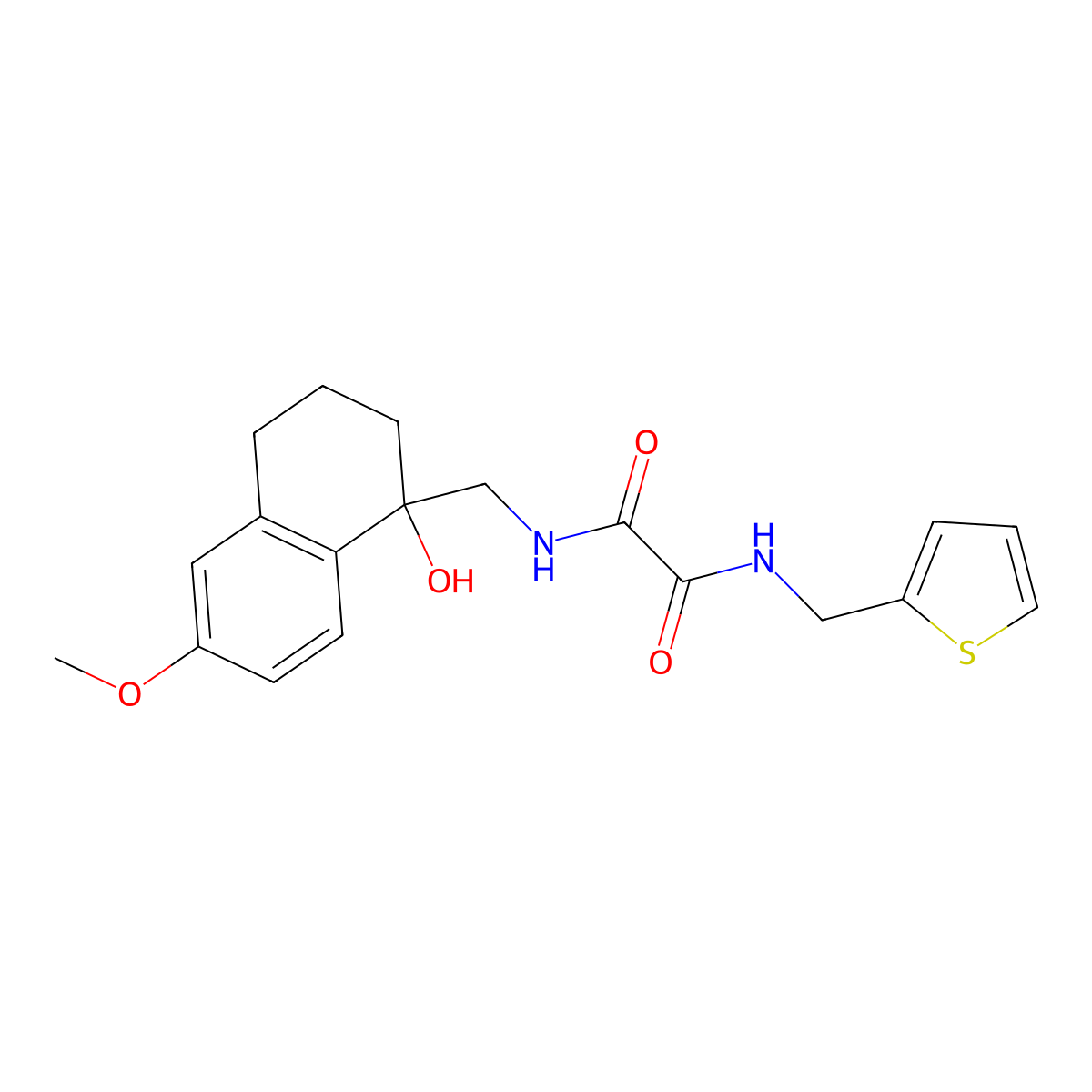 N1-((1-hydroxy-6-methoxy-1,2,3,4-tetrahydronaphthalen-1-yl)methyl)-N2-(thiophen-2-ylmethyl)oxalamide molecular structure, CAS 2034526-97-9