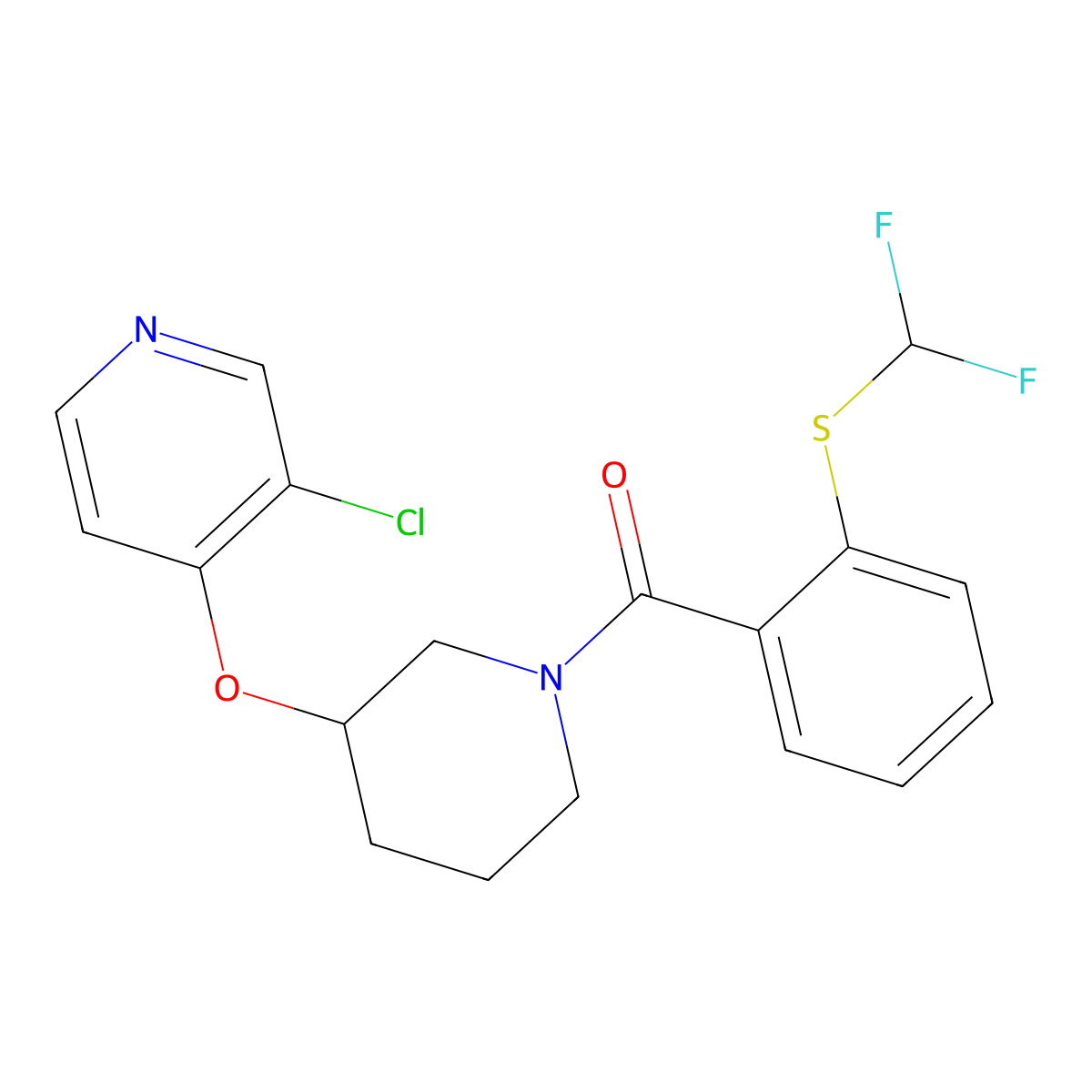 (3-((3-Chloropyridin-4-yl)oxy)piperidin-1-yl)(2-((difluoromethyl)thio)phenyl)methanone molecular structure, CAS 2034526-99-1