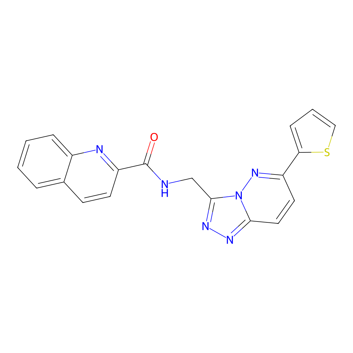 N-((6-(thiophen-2-yl)-[1,2,4]triazolo[4,3-b]pyridazin-3-yl)methyl)quinoline-2-carboxamide molecular structure, CAS 2034527-01-8