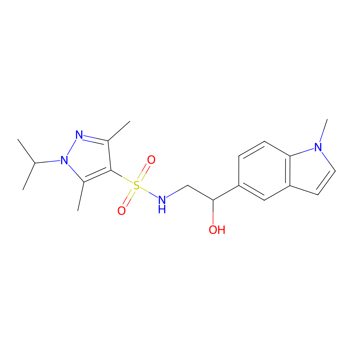 N-(2-hydroxy-2-(1-methyl-1H-indol-5-yl)ethyl)-1-isopropyl-3,5-dimethyl-1H-pyrazole-4-sulfonamide molecular structure, CAS 2034527-03-0