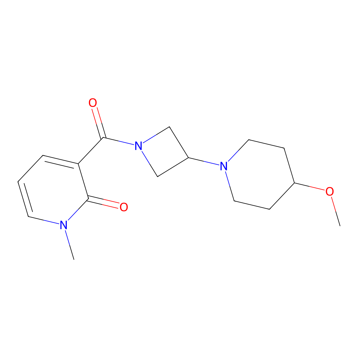3-(3-(4-methoxypiperidin-1-yl)azetidine-1-carbonyl)-1-methylpyridin-2(1H)-one molecular structure, CAS 2034527-23-4