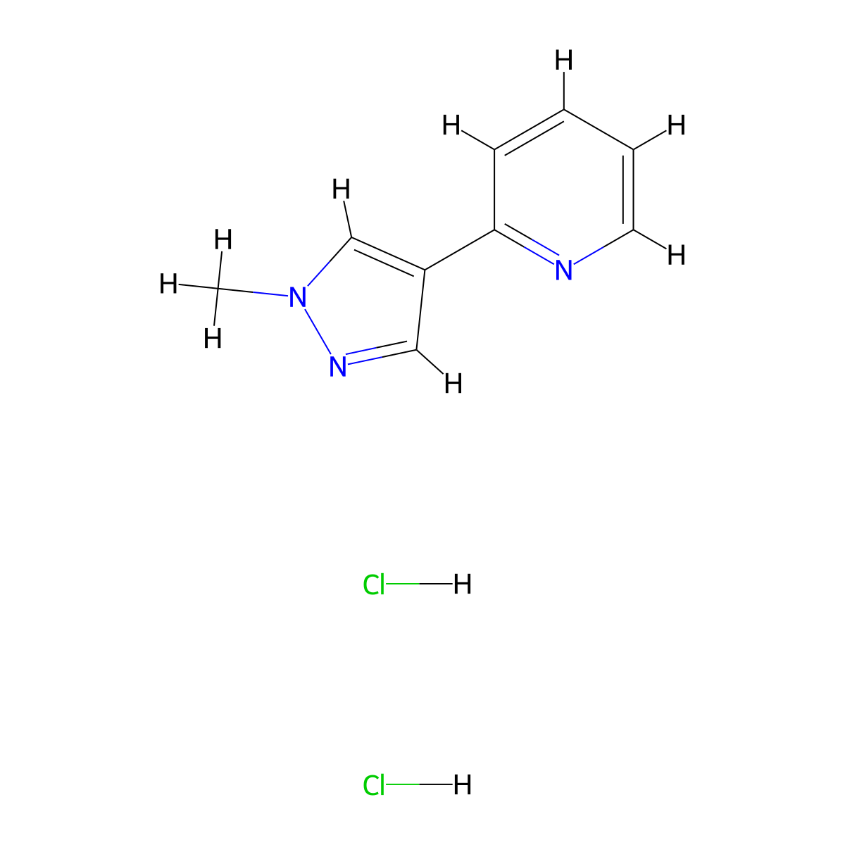 2-(1-methyl-1H-pyrazol-4-yl)pyridine dihydrochloride molecular structure, CAS 2034527-29-0