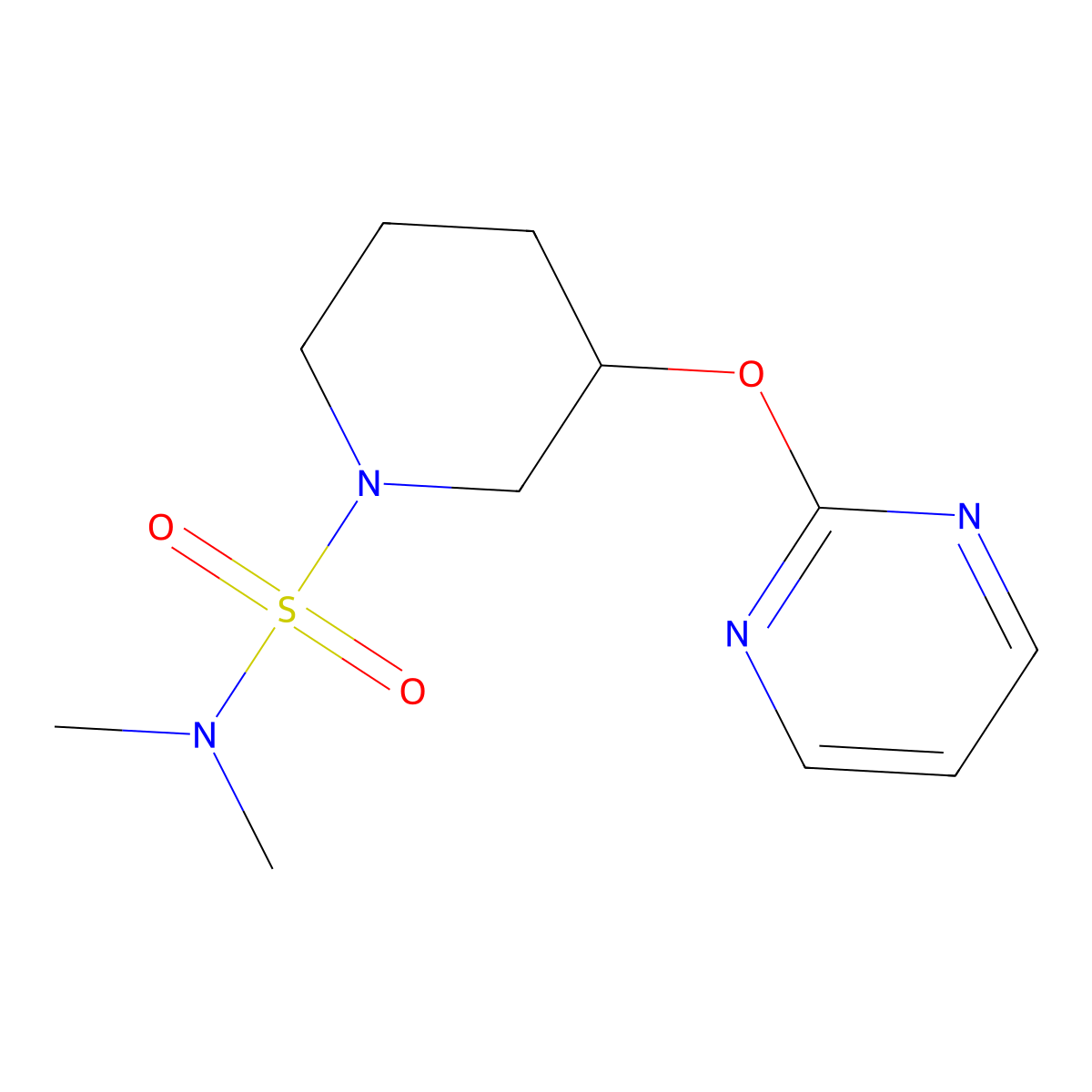 N,N-dimethyl-3-(pyrimidin-2-yloxy)piperidine-1-sulfonamide molecular structure, CAS 2034527-46-1