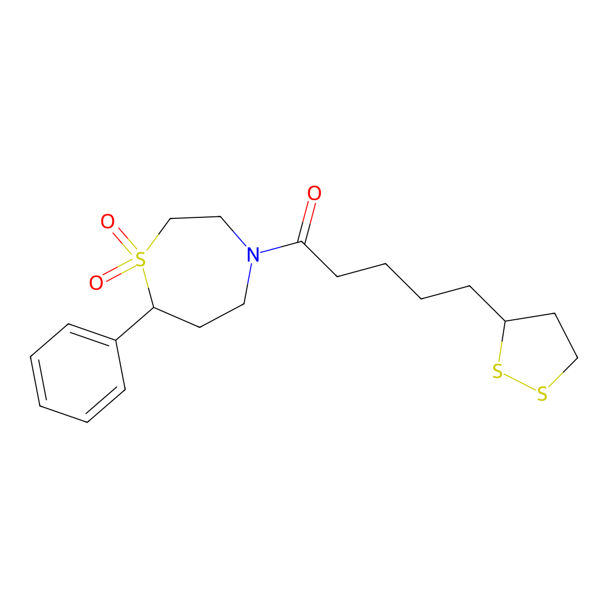 4-[5-(1,2-Dithiolan-3-yl)pentanoyl]-7-phenyl-1lambda6,4-thiazepane-1,1-dione molecular structure, CAS 2034527-50-7