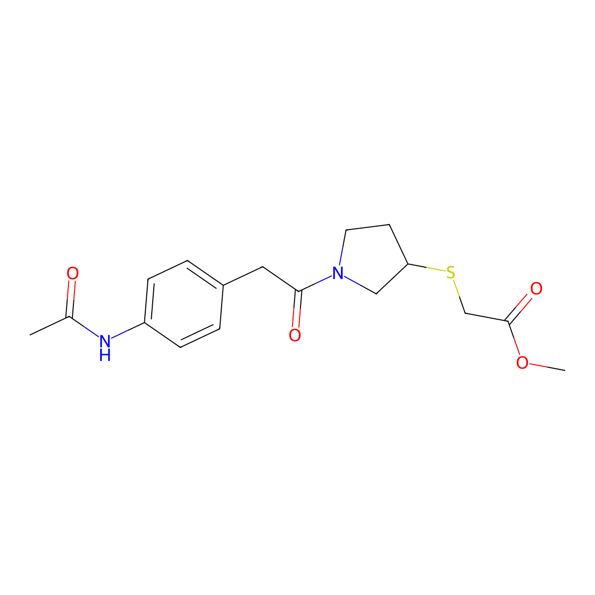 Methyl 2-((1-(2-(4-acetamidophenyl)acetyl)pyrrolidin-3-yl)thio)acetate molecular structure, CAS 2034527-52-9