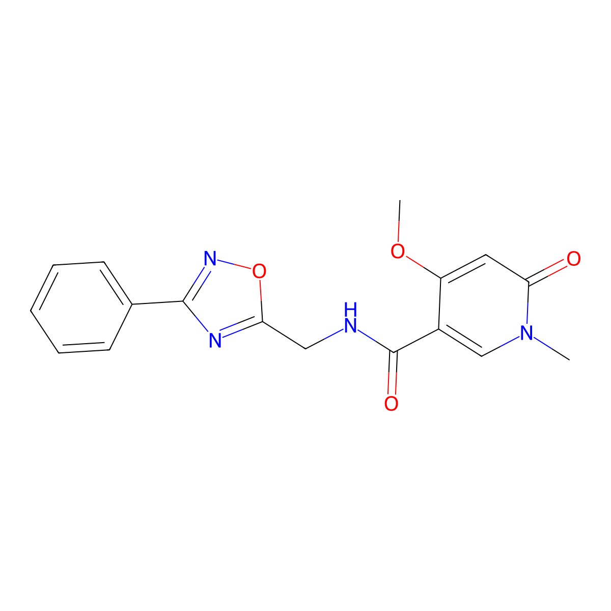 4-methoxy-1-methyl-6-oxo-N-[(3-phenyl-1,2,4-oxadiazol-5-yl)methyl]-1,6-dihydropyridine-3-carboxamide molecular structure, CAS 2034527-54-1