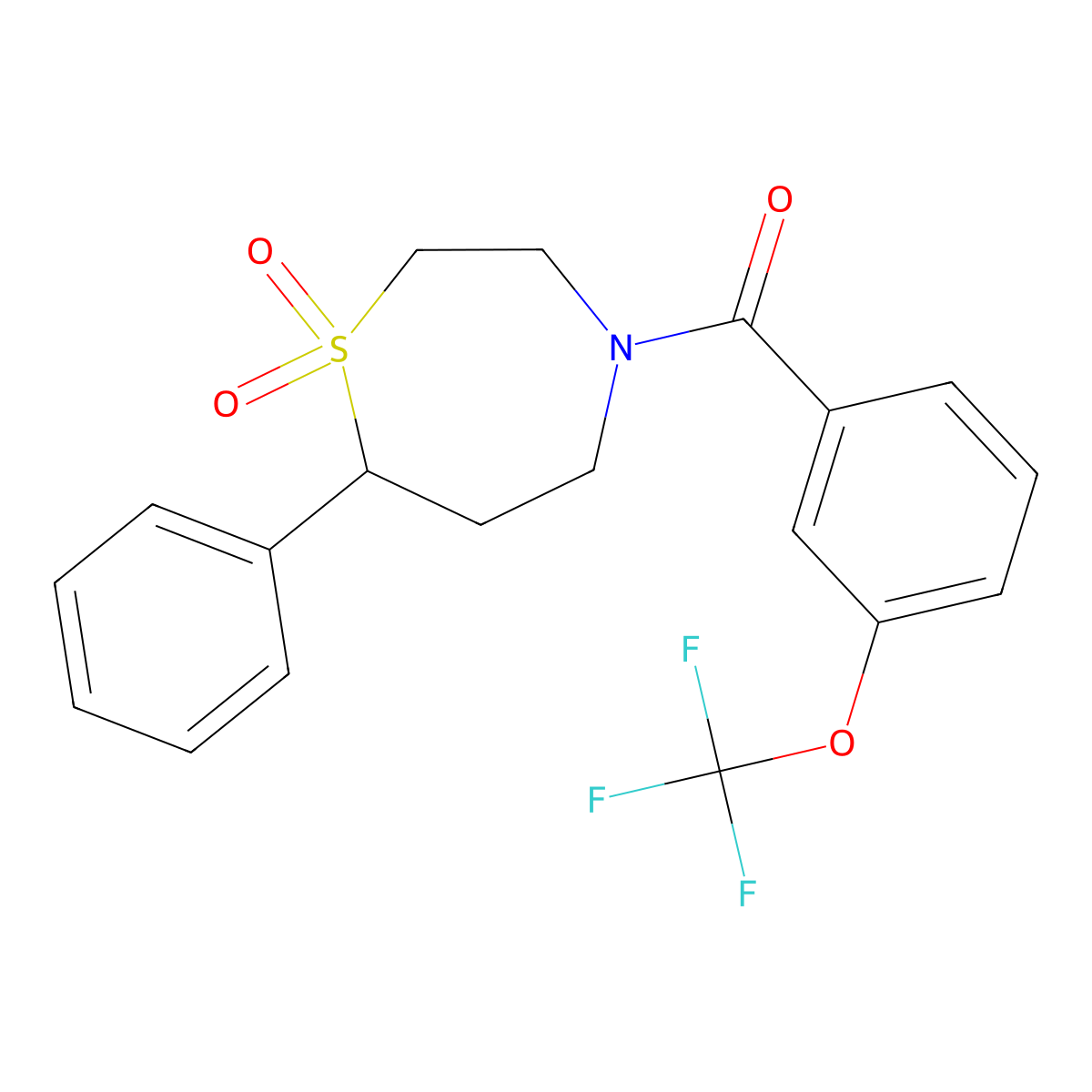 (1,1-Dioxido-7-phenyl-1,4-thiazepan-4-yl)(3-(trifluoromethoxy)phenyl)methanone molecular structure, CAS 2034527-57-4