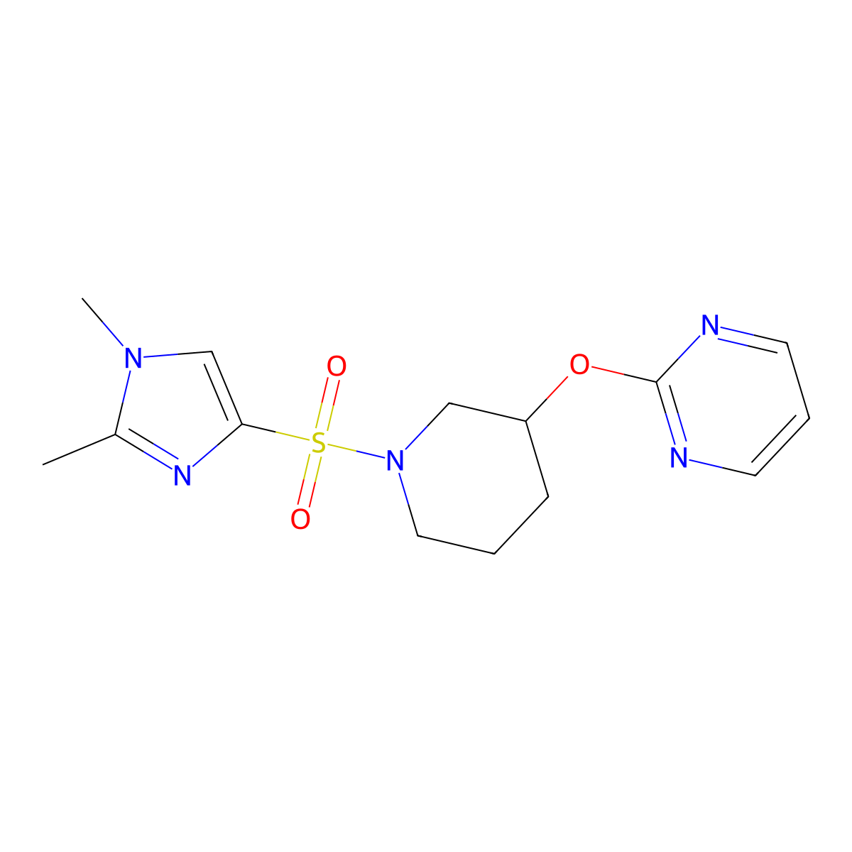 2-((1-((1,2-dimethyl-1H-imidazol-4-yl)sulfonyl)piperidin-3-yl)oxy)pyrimidine molecular structure, CAS 2034527-59-6