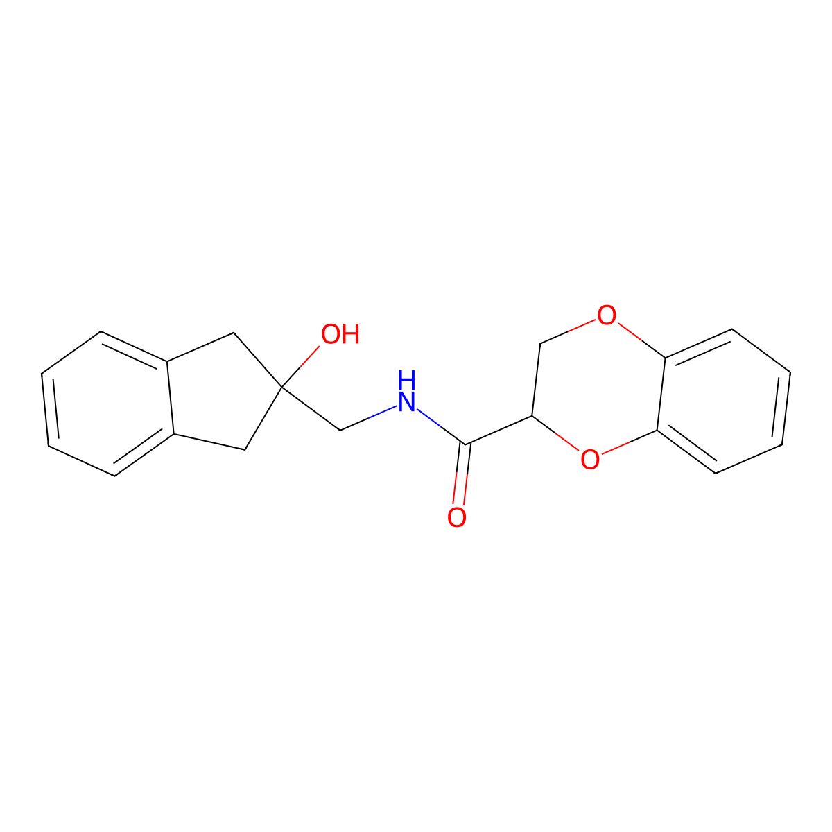 N-((2-hydroxy-2,3-dihydro-1H-inden-2-yl)methyl)-2,3-dihydrobenzo[b][1,4]dioxine-2-carboxamide molecular structure, CAS 2034527-60-9