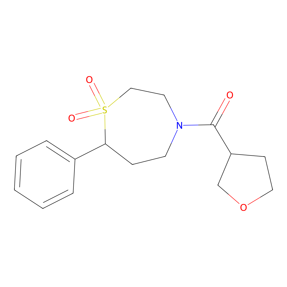 4-(Oxolane-3-carbonyl)-7-phenyl-1lambda6,4-thiazepane-1,1-dione molecular structure, CAS 2034527-71-2