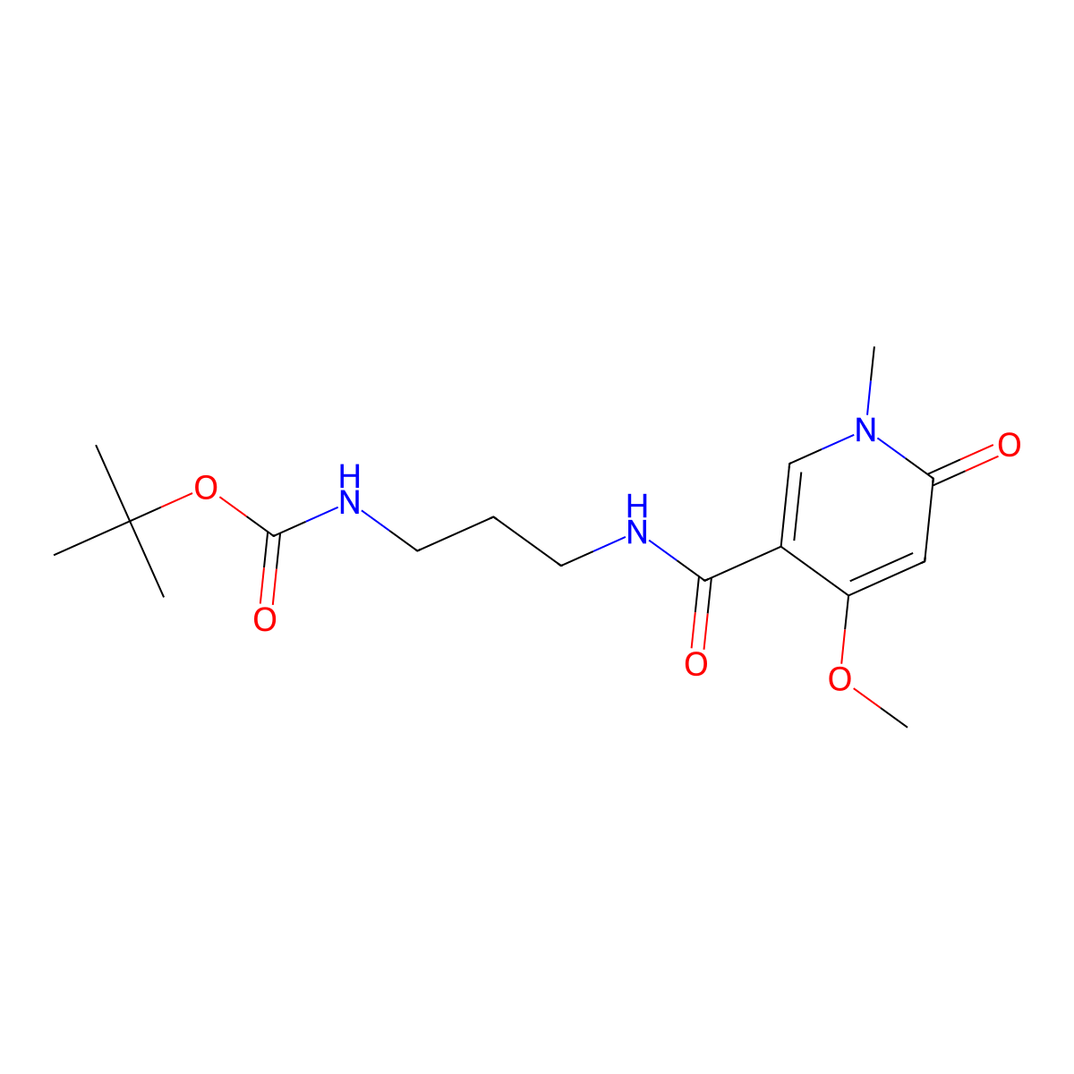 Tert-butyl (3-(4-methoxy-1-methyl-6-oxo-1,6-dihydropyridine-3-carboxamido)propyl)carbamate molecular structure, CAS 2034527-80-3