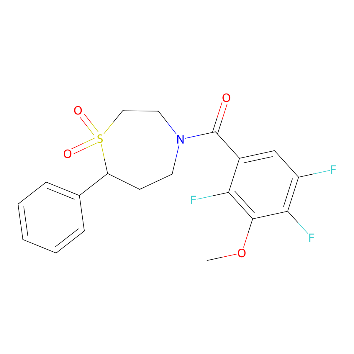 (1,1-Dioxido-7-phenyl-1,4-thiazepan-4-yl)(2,4,5-trifluoro-3-methoxyphenyl)methanone molecular structure, CAS 2034527-81-4