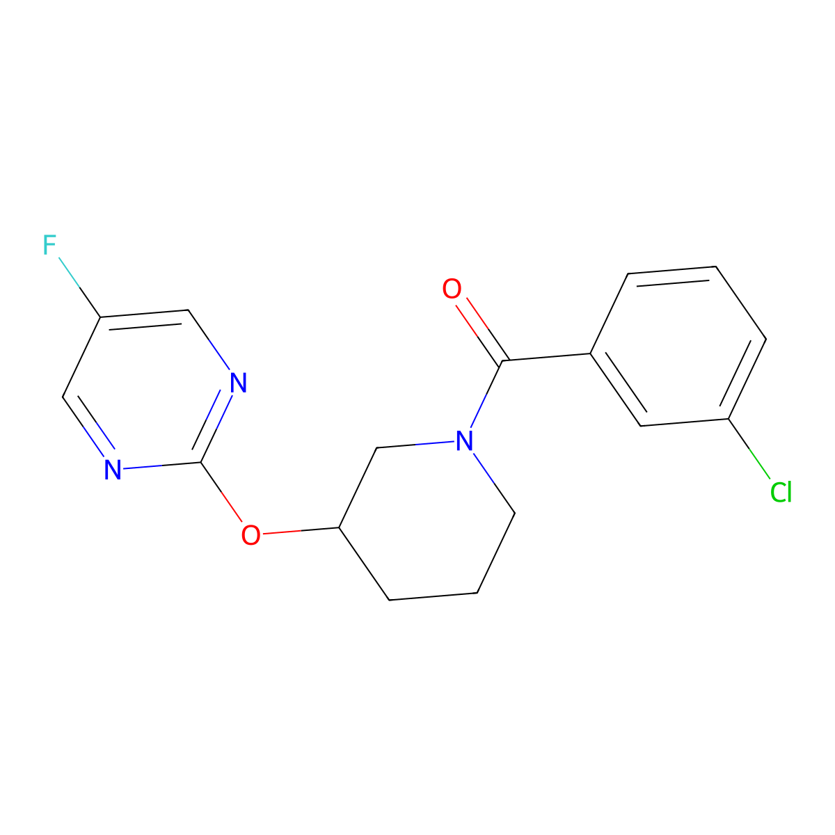 (3-Chlorophenyl)(3-((5-fluoropyrimidin-2-yl)oxy)piperidin-1-yl)methanone molecular structure, CAS 2034527-84-7