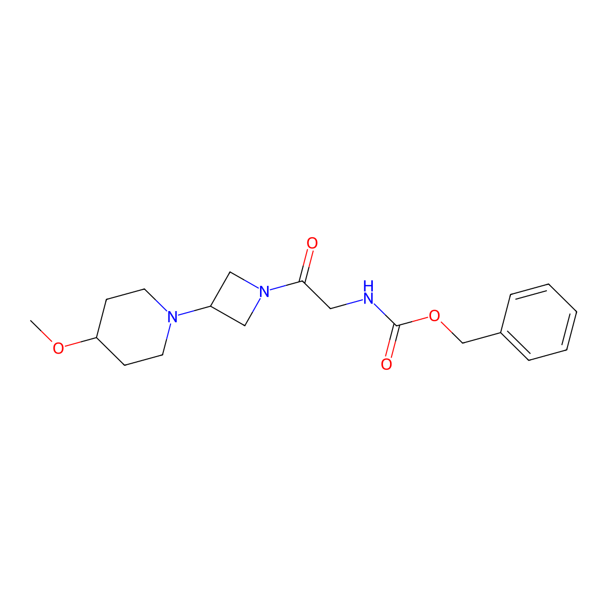 Benzyl (2-(3-(4-methoxypiperidin-1-yl)azetidin-1-yl)-2-oxoethyl)carbamate molecular structure, CAS 2034527-90-5