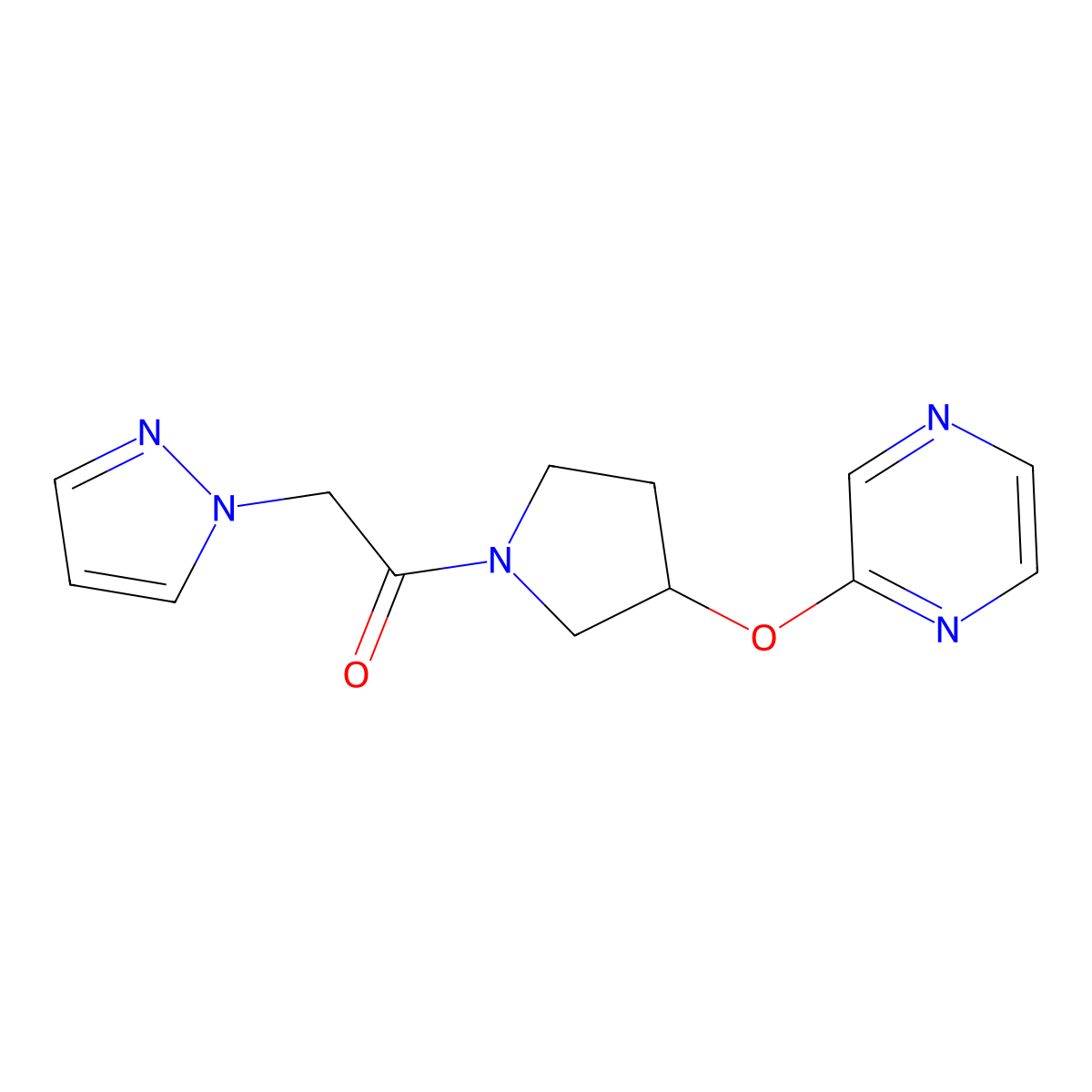 1-(3-(pyrazin-2-yloxy)pyrrolidin-1-yl)-2-(1H-pyrazol-1-yl)ethanone molecular structure, CAS 2034527-94-9