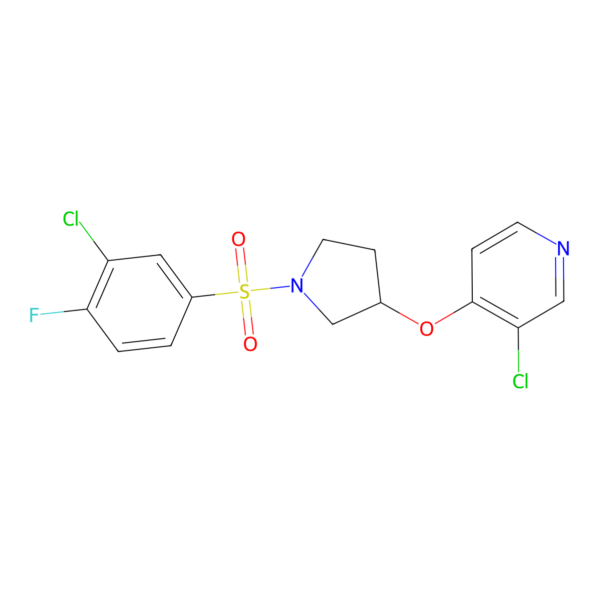 3-Chloro-4-((1-((3-chloro-4-fluorophenyl)sulfonyl)pyrrolidin-3-yl)oxy)pyridine molecular structure, CAS 2034527-99-4