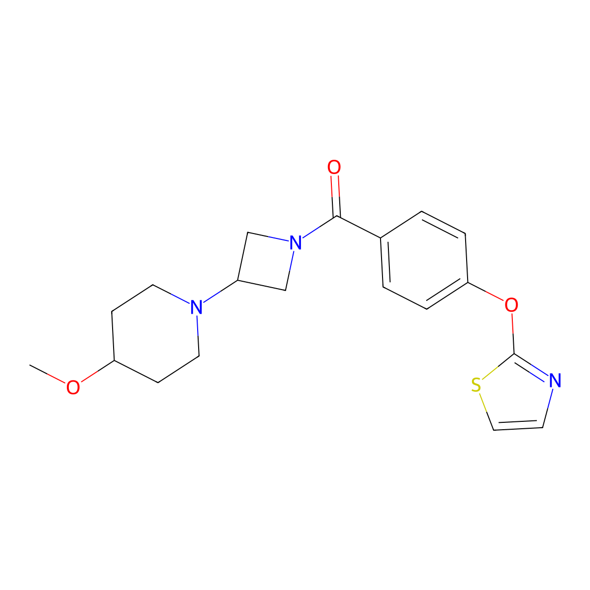 (3-(4-Methoxypiperidin-1-yl)azetidin-1-yl)(4-(thiazol-2-yloxy)phenyl)methanone molecular structure, CAS 2034528-02-2