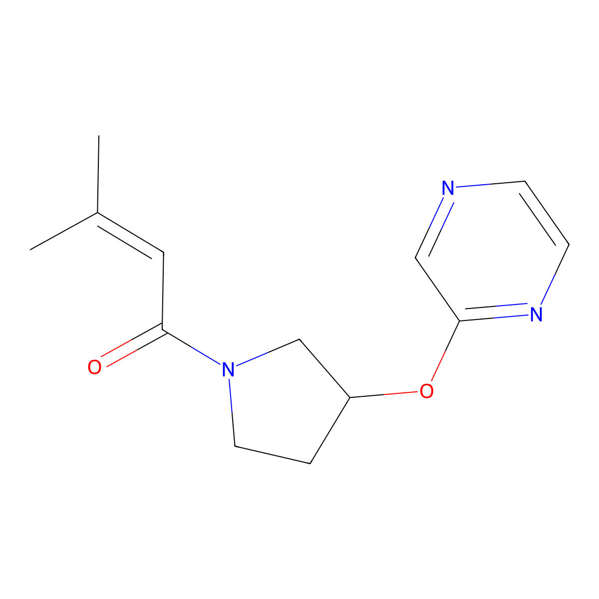 3-Methyl-1-(3-(pyrazin-2-yloxy)pyrrolidin-1-yl)but-2-en-1-one molecular structure, CAS 2034528-11-3