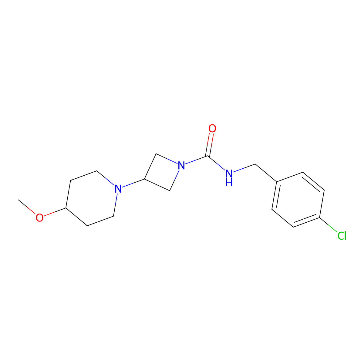 N-(4-chlorobenzyl)-3-(4-methoxypiperidin-1-yl)azetidine-1-carboxamide molecular structure, CAS 2034528-12-4