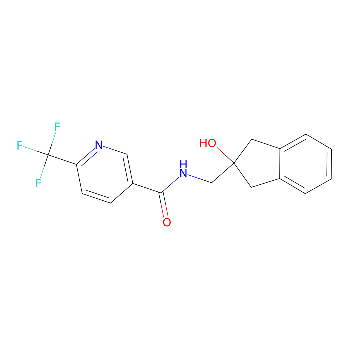 N-((2-hydroxy-2,3-dihydro-1H-inden-2-yl)methyl)-6-(trifluoromethyl)nicotinamide molecular structure, CAS 2034528-14-6