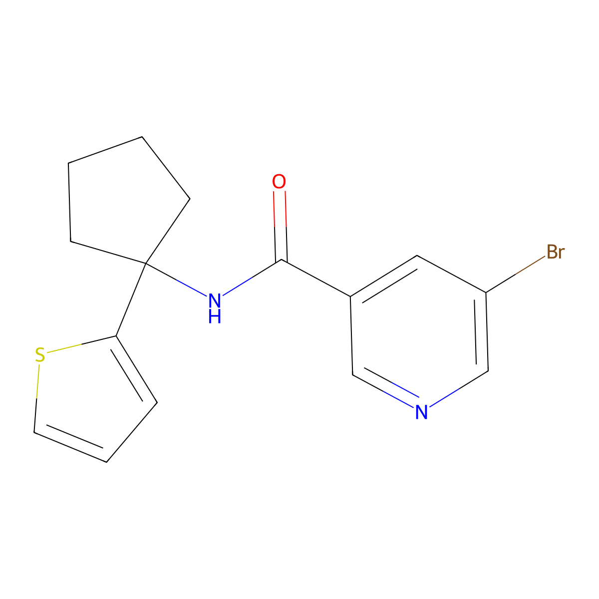 5-bromo-N-(1-(thiophen-2-yl)cyclopentyl)nicotinamide molecular structure, CAS 2034528-16-8