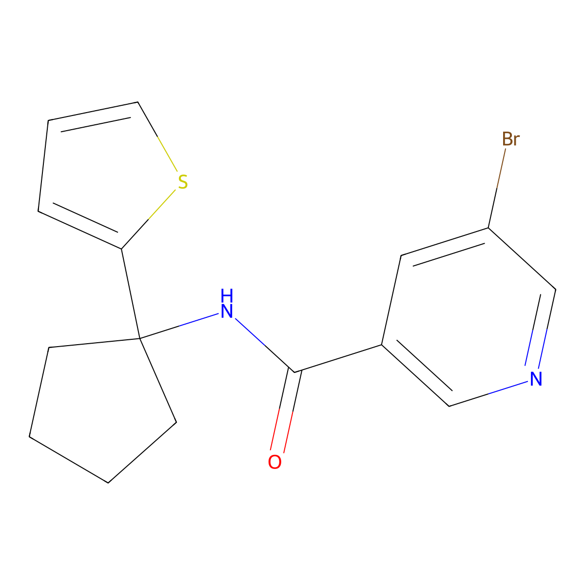 5-bromo-N-(1-(thiophen-2-yl)cyclopentyl)nicotinamide molecular structure, CAS 2034528-16-8